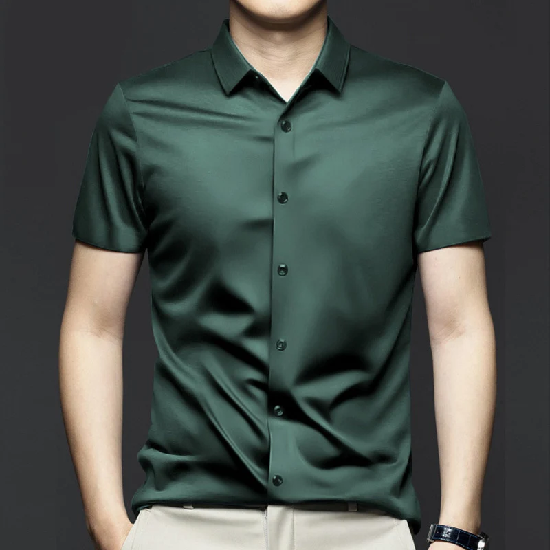 Men's Short Sleeved White Shirt Summer New Silk Satin Texture Non Ironing Business Button Down Regular Fit Blouse
Men's Short Sleeved White Shirt Summer New Silk Satin Texture Non Ironing Business Button Down Regular Fit Blouse