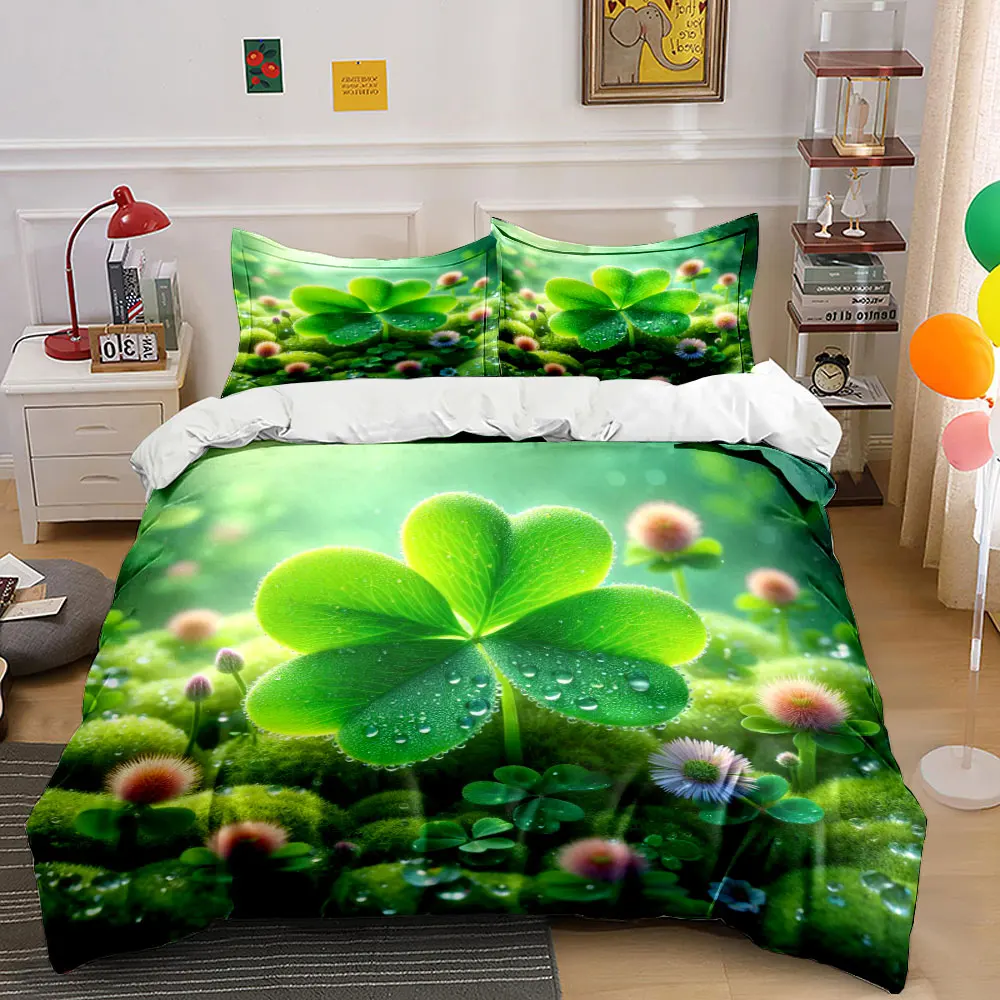 Four-leaf clovers dewdrops embellishment Duvet Cover Set with 3D Printing Design Soft Polyester Bedding Set All-Season Comfort
Four-leaf clovers dewdrops embellishment Duvet Cover Set with 3D Printing Design Soft Polyester Bedding Set All-Season Comfort