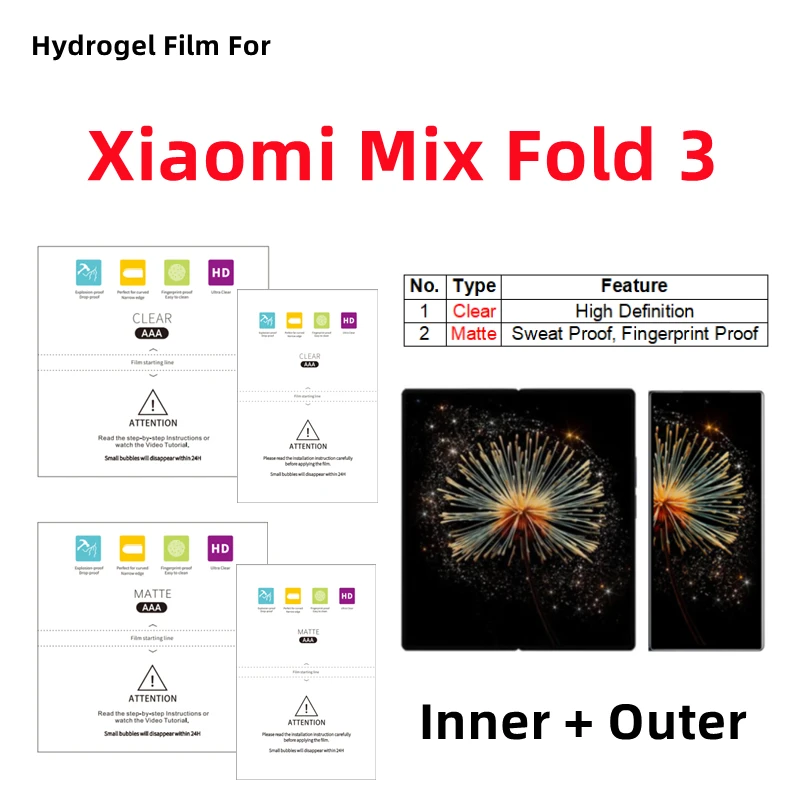 Внутренняя и внешняя матовая гидрогелевая пленка для Xiaomi Mix Fold3, прозрачная защитная пленка для складного телефона Xiaomi Mix Fold 3, HD-защита экрана
Внутренняя и внешняя матовая гидрогелевая пленка для Xiaomi Mix Fold3, прозрачная защитная пленка для складного телефона Xiaomi Mix Fold 3, HD-защита экрана