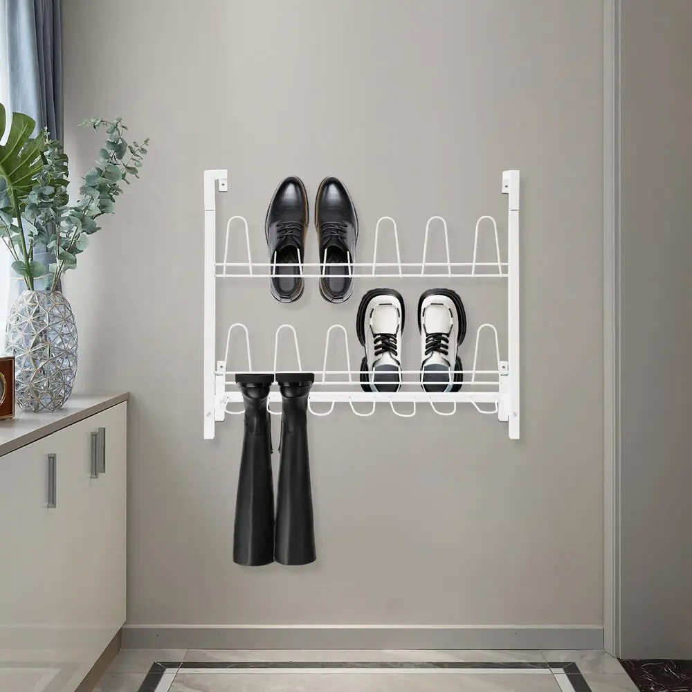 3 Tier Wall Mounted Shoe Rack, White Metal Wire Boot Rack Hanging Shoe Organizer
3 Tier Wall Mounted Shoe Rack, White Metal Wire Boot Rack Hanging Shoe Organizer