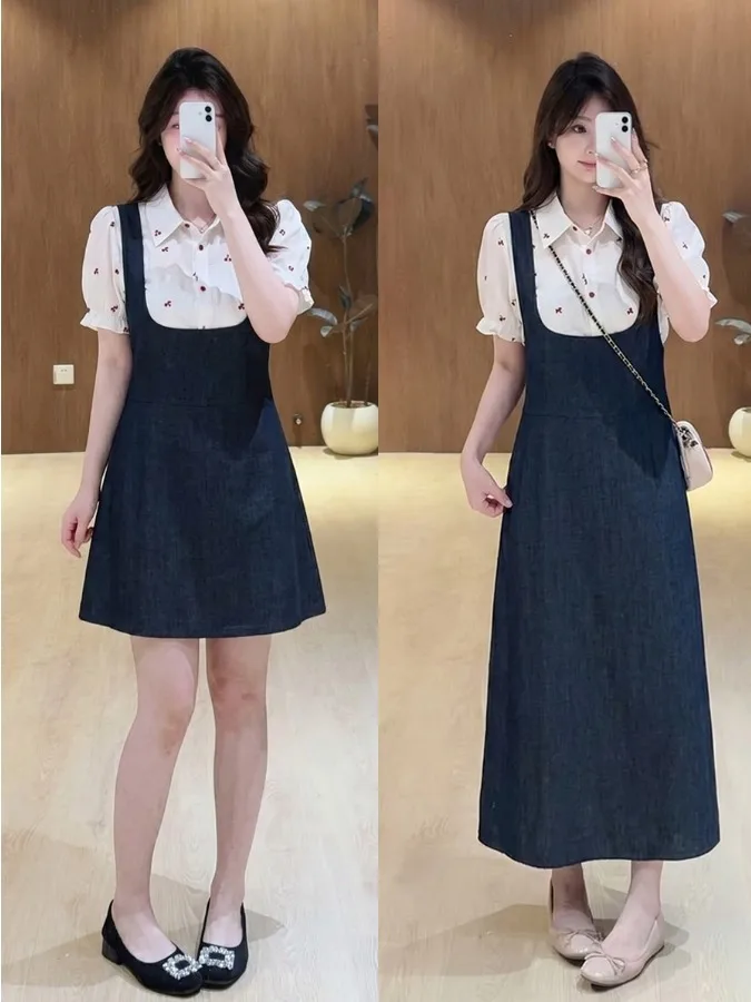 plus Size Women's Sweet Style Floral Print Short Sleeve Denim Dress with Shoulder Straps Summer New High Waist Commuter Wind
plus Size Women's Sweet Style Floral Print Short Sleeve Denim Dress with Shoulder Straps Summer New High Waist Commuter Wind