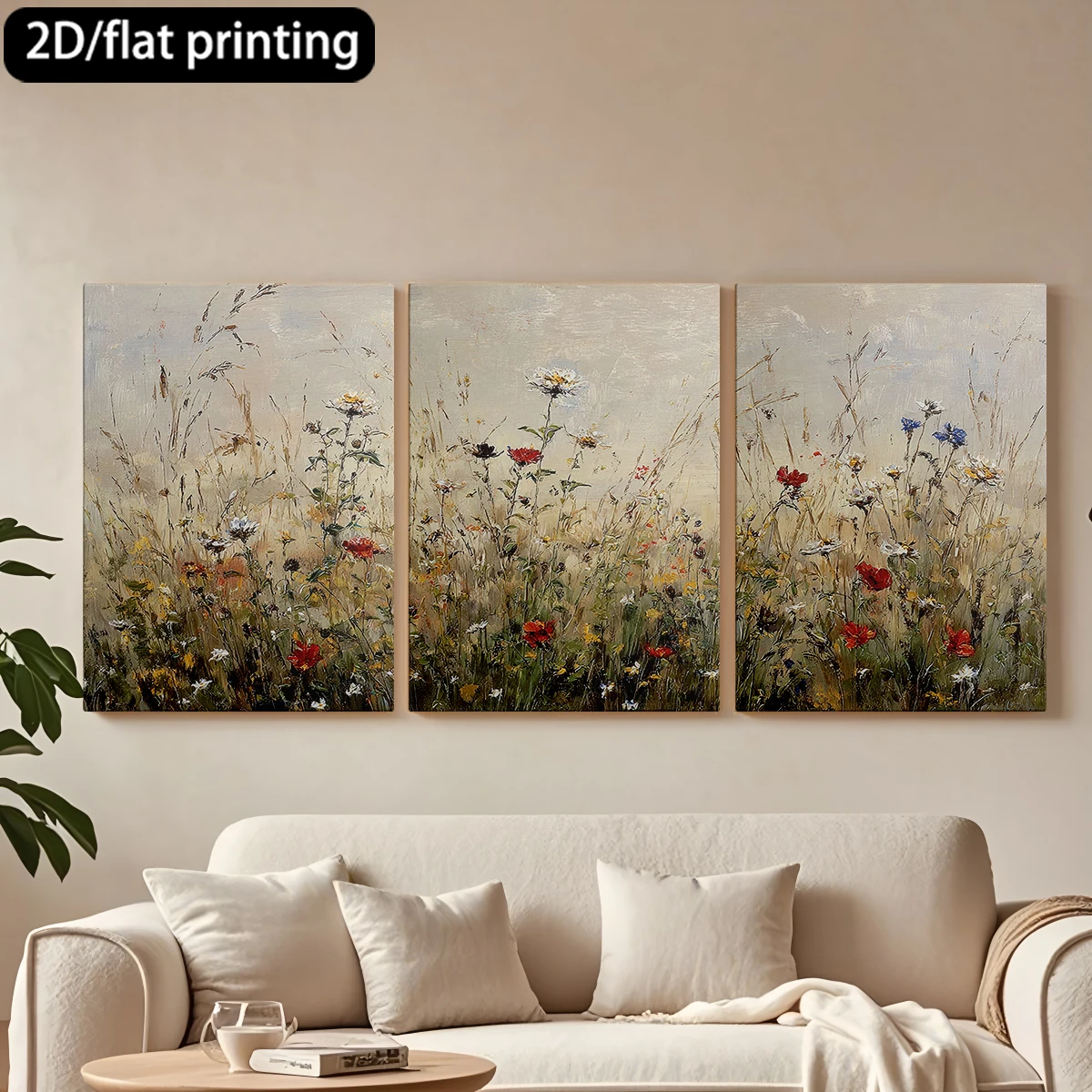 2D flat printing 3pc wooden frame canvas decorative painting Wildflower meadow painting.Corridor bedroom decoration
2D flat printing 3pc wooden frame canvas decorative painting Wildflower meadow painting.Corridor bedroom decoration