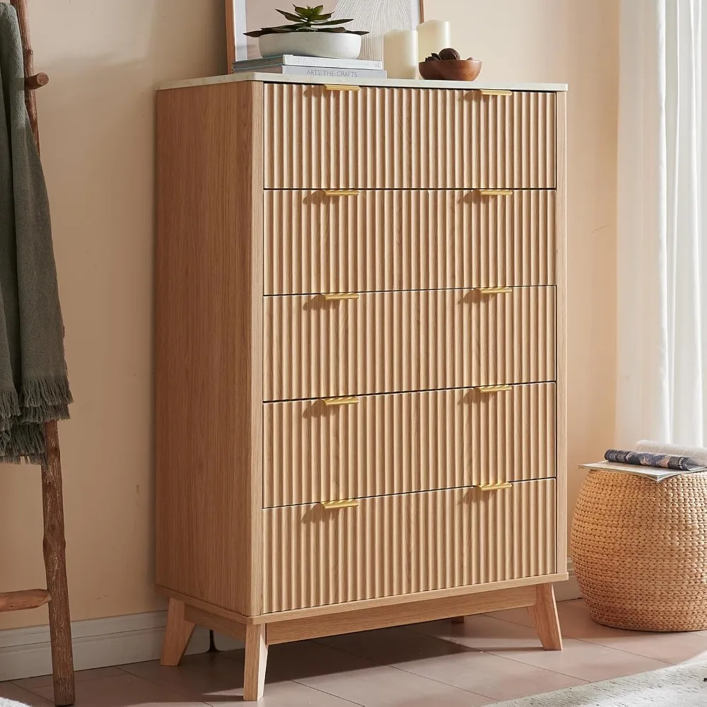 Fluted 5 Drawers Dresser for Bedroom, 48" Tall Modern Chest of Drawers with Metal Handle, Farmhouse Dresser TV Stand
Fluted 5 Drawers Dresser for Bedroom, 48" Tall Modern Chest of Drawers with Metal Handle, Farmhouse Dresser TV Stand