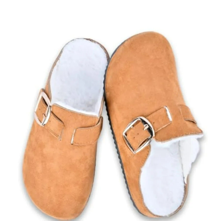 Women's Fuzzy Suede Clogs, Cozy Fur Lined Mules, Slip-On Winter Potato Shoes with Adjustable Buckle Brown
Women's Fuzzy Suede Clogs, Cozy Fur Lined Mules, Slip-On Winter Potato Shoes with Adjustable Buckle Brown