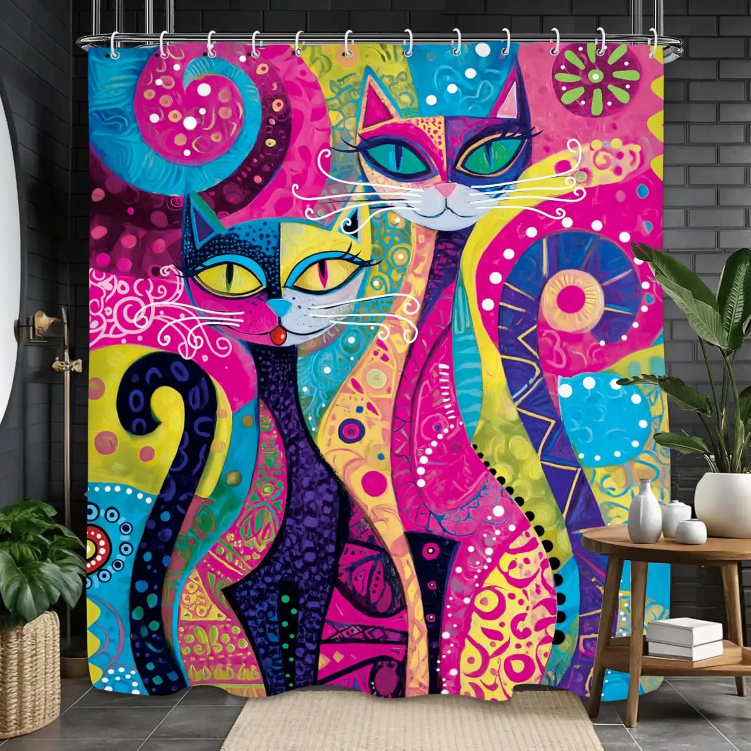 Vibrant Cat Print Polyester Shower Curtain for Bathroom Boho Abstract Art Home Decor Waterproof Tropical Kitten Wall Decor Showe
Vibrant Cat Print Polyester Shower Curtain for Bathroom Boho Abstract Art Home Decor Waterproof Tropical Kitten Wall Decor Showe