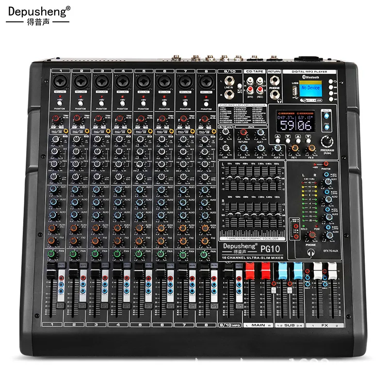 Depo Sound PG10 Профессиональный сценический 10-полосный микшер с маршаллинговым стереофоном и двойным эффектом реверберации, выравнивание Bluetooth
Depo Sound PG10 Профессиональный сценический 10-полосный микшер с маршаллинговым стереофоном и двойным эффектом реверберации, выравнивание Bluetooth