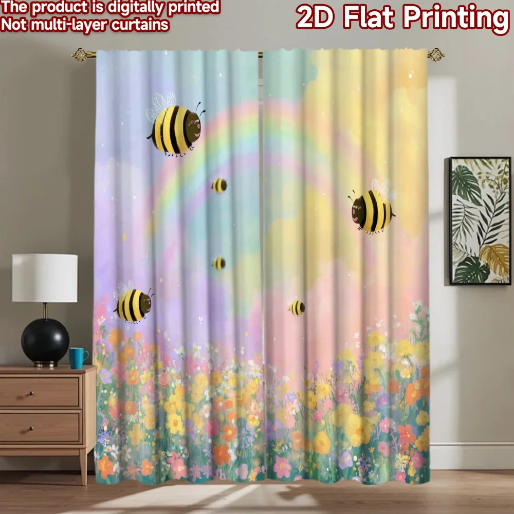 2D flat printing 2pcs Curtains Cute Bee Rainbow Flowers Digital Printed Polyester Drapes Family Party Use for New Year and
2D flat printing 2pcs Curtains Cute Bee Rainbow Flowers Digital Printed Polyester Drapes Family Party Use for New Year and