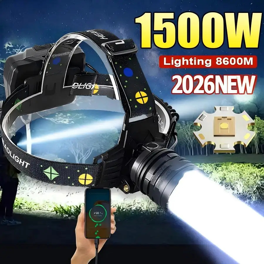 Новый ультраяркий светодиодный налобный фонарь 2026 года, 1500 Вт, мощный, перезаряжаемый (18650), для рыбалки, охоты, кемпинга на открытом воздухе
Новый ультраяркий светодиодный налобный фонарь 2026 года, 1500 Вт, мощный, перезаряжаемый (18650), для рыбалки, охоты, кемпинга на открытом воздухе