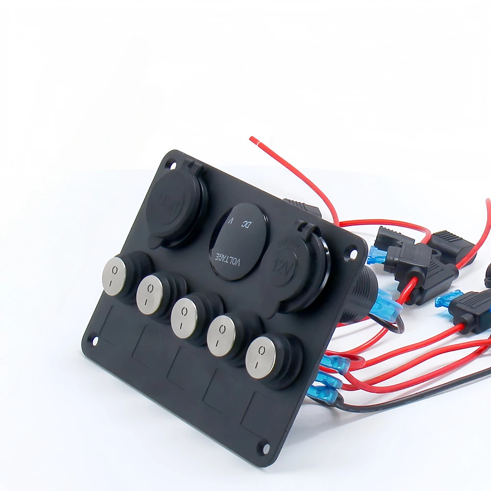 Waterproof 5 Gang Switch Panel with 78W USB Output and Blue LED Voltmeter for Marine Vehicle Power Distribution
Waterproof 5 Gang Switch Panel with 78W USB Output and Blue LED Voltmeter for Marine Vehicle Power Distribution