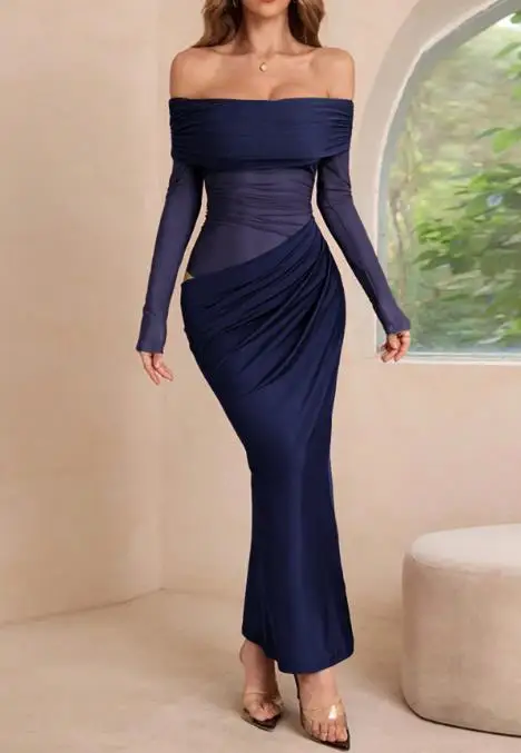 2025 Autumn and Winter Elegant Style Off Shoulder Long Sleeved Mesh Long Skirt Dress for Women
2025 Autumn and Winter Elegant Style Off Shoulder Long Sleeved Mesh Long Skirt Dress for Women