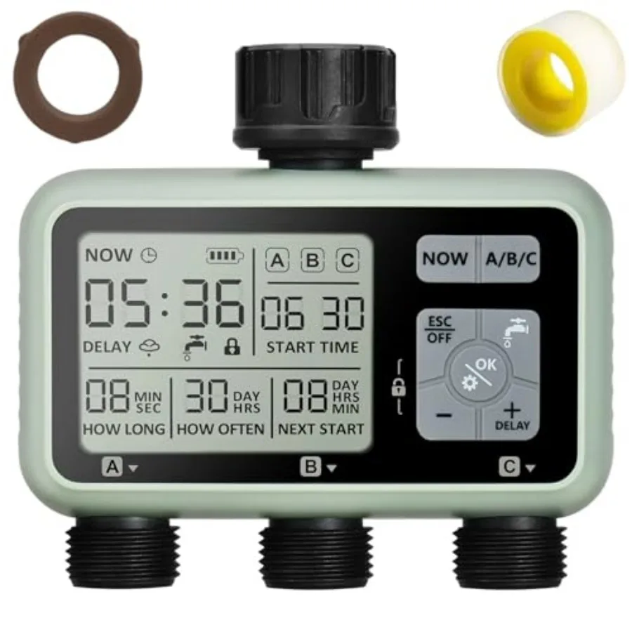 3 Outlet Sprinkler Timer Brass Programmable Garden Hose Timer with Rain Delay Manualand Automatic Watering System Waterproof Di
3 Outlet Sprinkler Timer Brass Programmable Garden Hose Timer with Rain Delay Manualand Automatic Watering System Waterproof Di