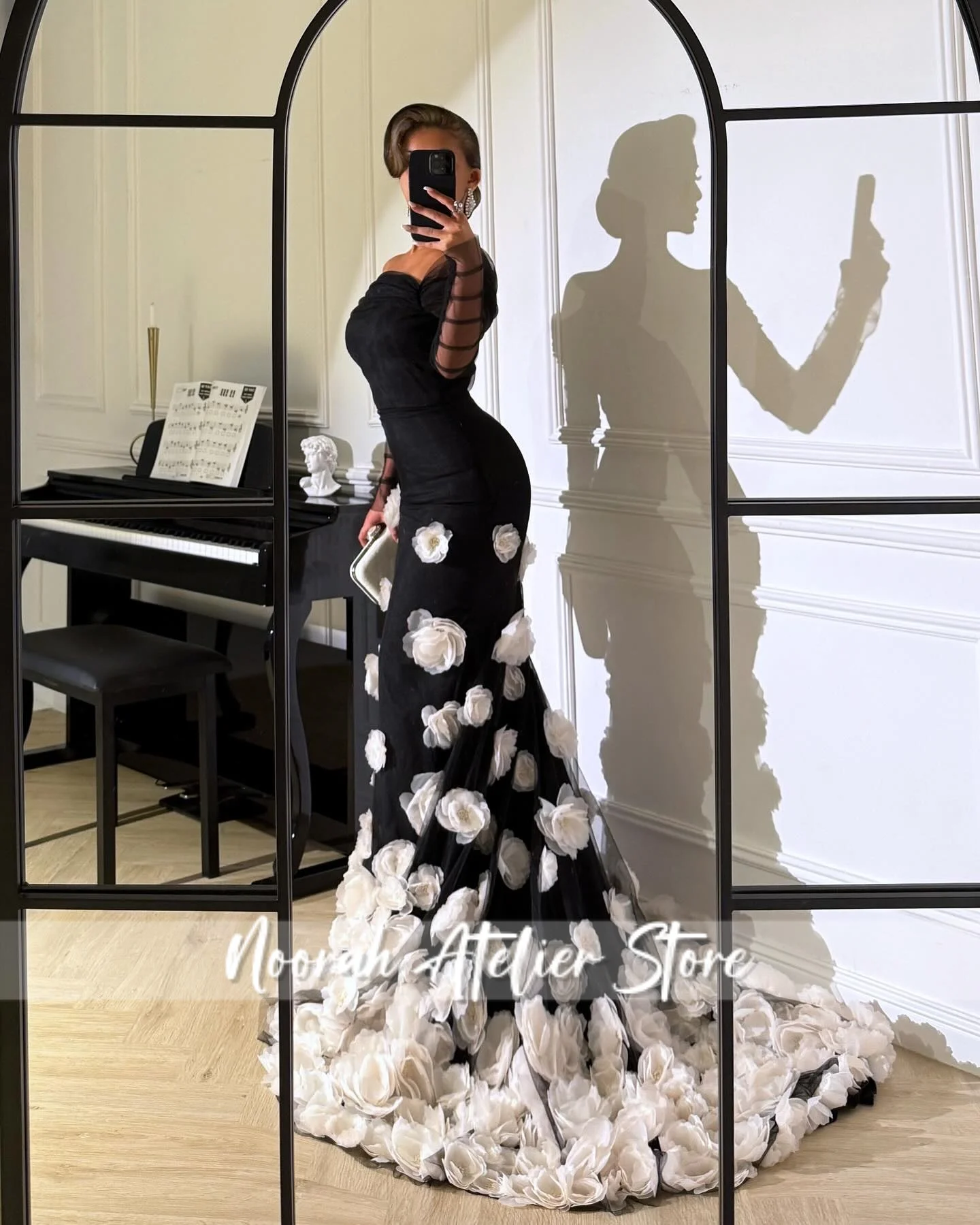 Elegant Black Mermaid White 3D Flower Luxurious Sleeves Women's Evening Dresses 2025 Wedding Dress Saudi Arabia Long Customized
Elegant Black Mermaid White 3D Flower Luxurious Sleeves Women's Evening Dresses 2025 Wedding Dress Saudi Arabia Long Customized