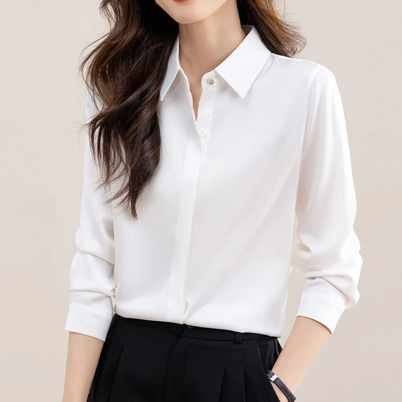 Spring Autumn Simple Satin Shirts For Women Vintage Office Lady White Shirts Fashion Women Blouse 2025 Casual Tops Femme
Spring Autumn Simple Satin Shirts For Women Vintage Office Lady White Shirts Fashion Women Blouse 2025 Casual Tops Femme