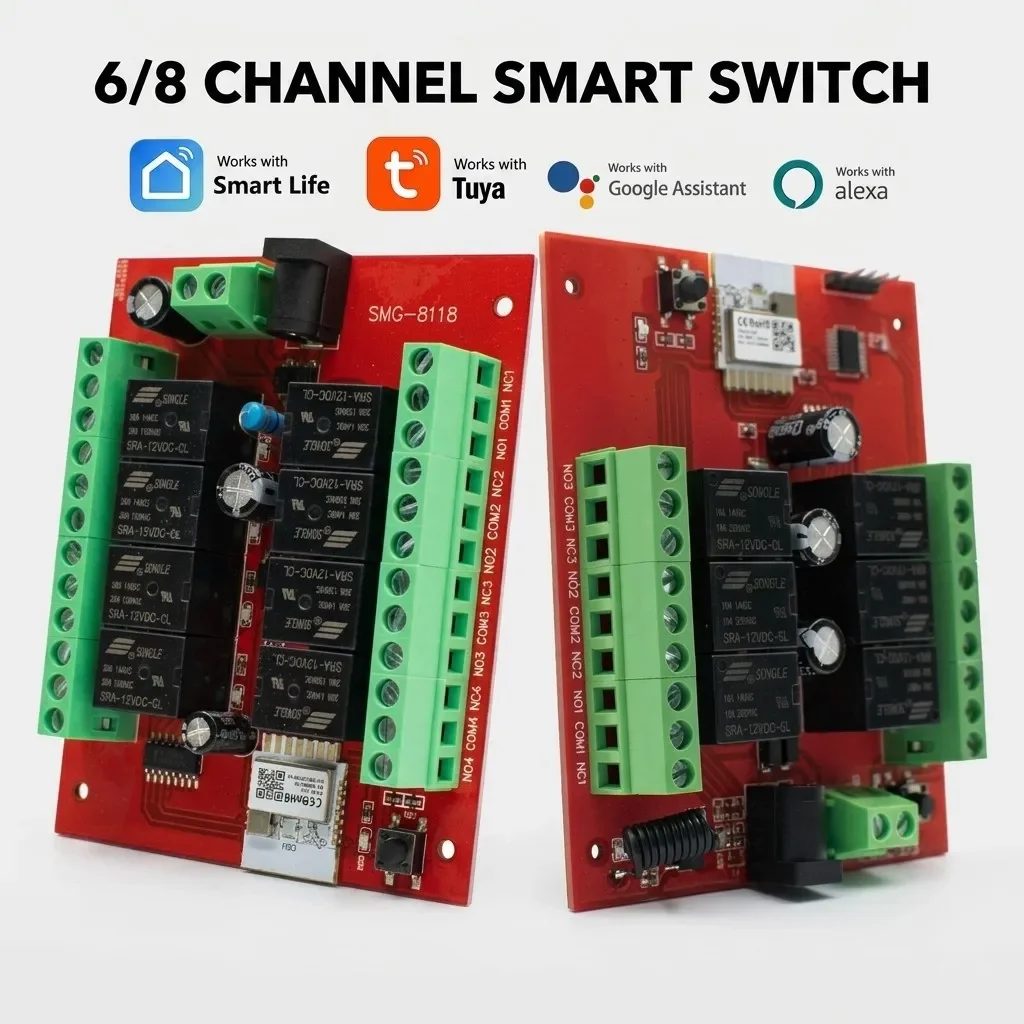 Модуль Wi-Fi реле Tuya Smart Life, 6/8 каналов, DC 12V 24V, умный выключатель, DIY, дистанционное управление, таймер, поддержка Alexa и Google Home
Модуль Wi-Fi реле Tuya Smart Life, 6/8 каналов, DC 12V 24V, умный выключатель, DIY, дистанционное управление, таймер, поддержка Alexa и Google Home