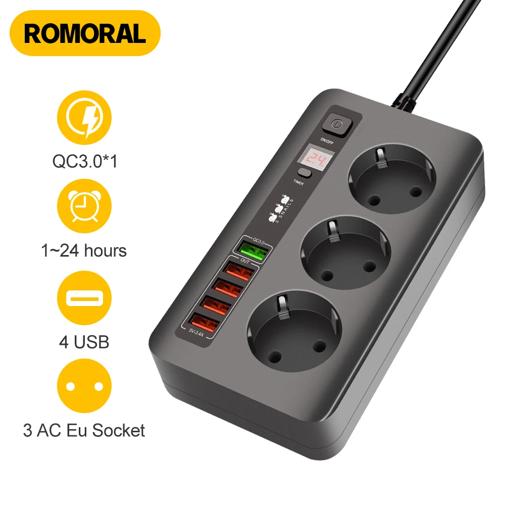 2500W Timer Socket Power Strip QC3.0 Multi USB Charger Hub Electrical Socket Extension Home Surge Protector EU Plug 3 AC
2500W Timer Socket Power Strip QC3.0 Multi USB Charger Hub Electrical Socket Extension Home Surge Protector EU Plug 3 AC