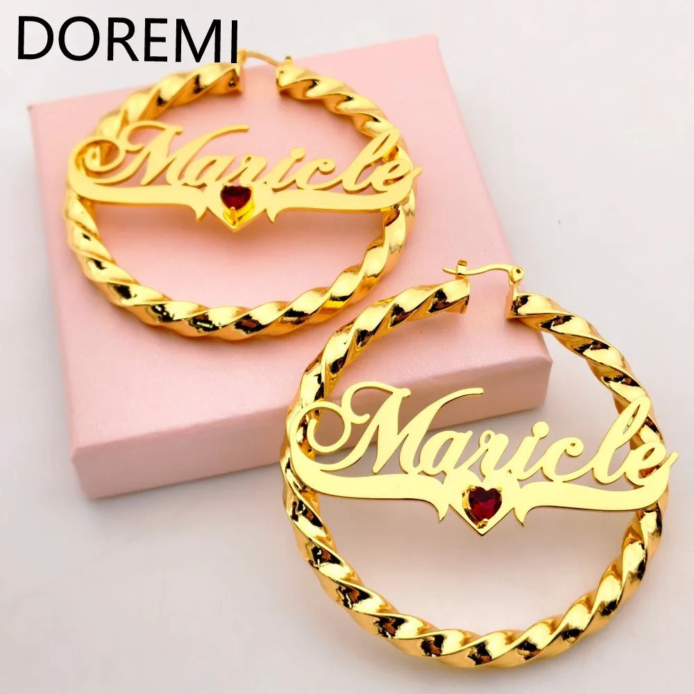 DOREMI 30/50/70/90MM Custom Name Earring Big Twist Hoops Birthstone Heart Personalized Gift Jewelry Letters Custom Earring Hoop
DOREMI 30/50/70/90MM Custom Name Earring Big Twist Hoops Birthstone Heart Personalized Gift Jewelry Letters Custom Earring Hoop