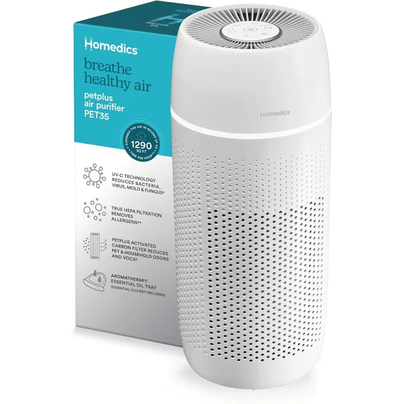Очиститель воздуха Homedics 5-в-1 PetPlus UV-C — HEPA-фильтр на 360 градусов для 266 кв. футов, с подушечками для эфирного масла и встроенным таймером, белый
Очиститель воздуха Homedics 5-в-1 PetPlus UV-C — HEPA-фильтр на 360 градусов для 266 кв. футов, с подушечками для эфирного масла и встроенным таймером, белый