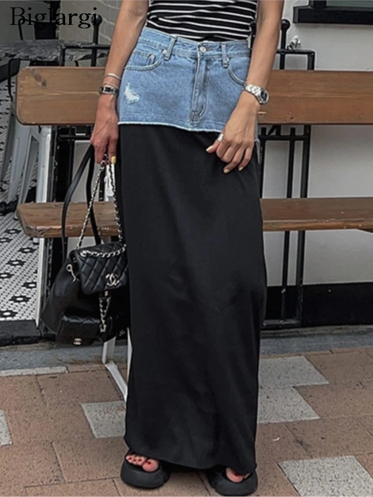 High Waist Summer Long Denim Patchwork Skirt Women Fashion Casual Ladies Skirts Korean Style Loose Pleated Woman Straight Skirts
High Waist Summer Long Denim Patchwork Skirt Women Fashion Casual Ladies Skirts Korean Style Loose Pleated Woman Straight Skirts