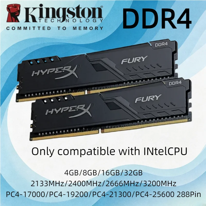 Kingston DDR4 RAM For Intel Desktop PC 8GB 16GB 2400-3200MHz 288 Pins High Speed Desktop Computer Memory
Kingston DDR4 RAM For Intel Desktop PC 8GB 16GB 2400-3200MHz 288 Pins High Speed Desktop Computer Memory