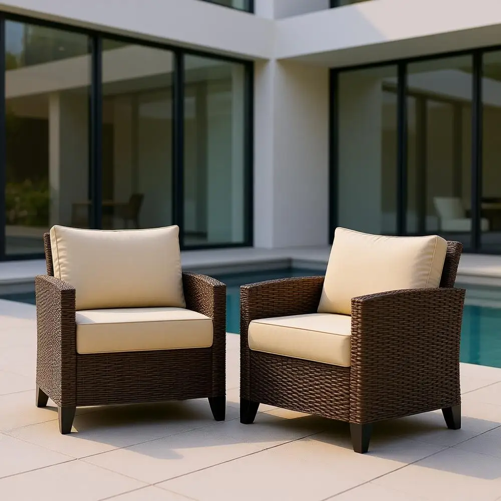 Pair of Weather-Resistant Metal Patio Chairs with Cushions, Ideal for Garden, Poolside, or Backyard in Khaki
Pair of Weather-Resistant Metal Patio Chairs with Cushions, Ideal for Garden, Poolside, or Backyard in Khaki