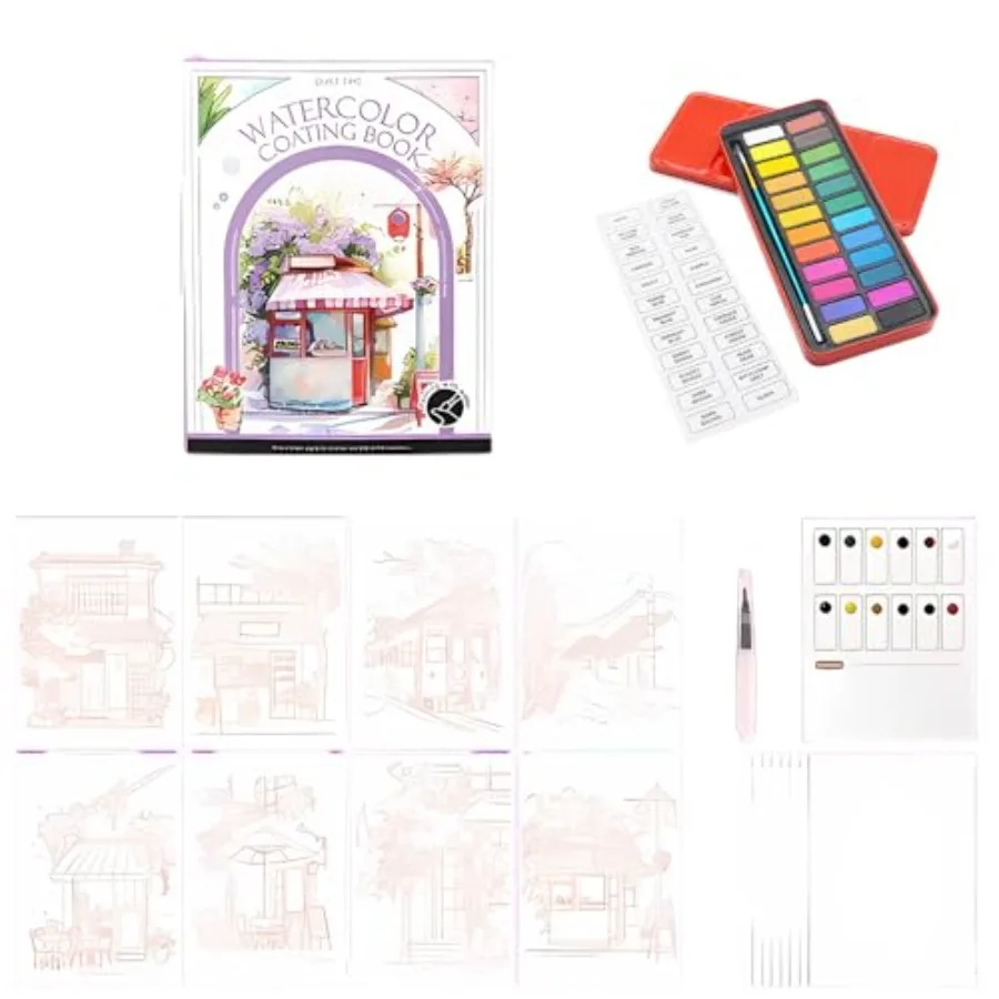 Watercolor Coloring Book for Adults Stress Relief Foldable Painting Pad with 24-Color Paint
Watercolor Coloring Book for Adults Stress Relief Foldable Painting Pad with 24-Color Paint