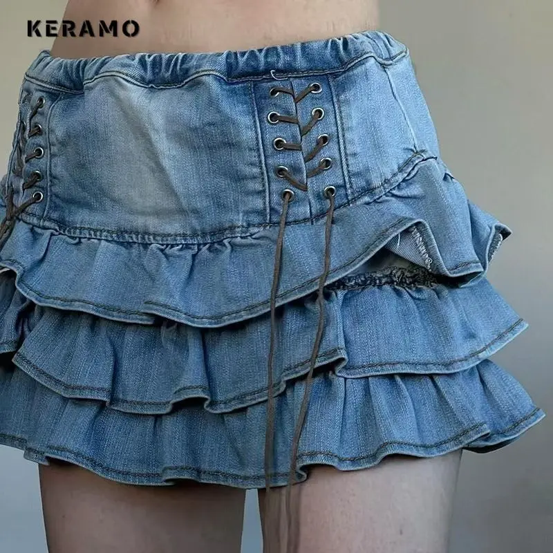 Women Punk Hotsweet Slim Fit Retro Lace-up Tierred Skirts 2025 Summer Casual Vintage Y2K High Waist Mini Denim Short Skirt
Women Punk Hotsweet Slim Fit Retro Lace-up Tierred Skirts 2025 Summer Casual Vintage Y2K High Waist Mini Denim Short Skirt