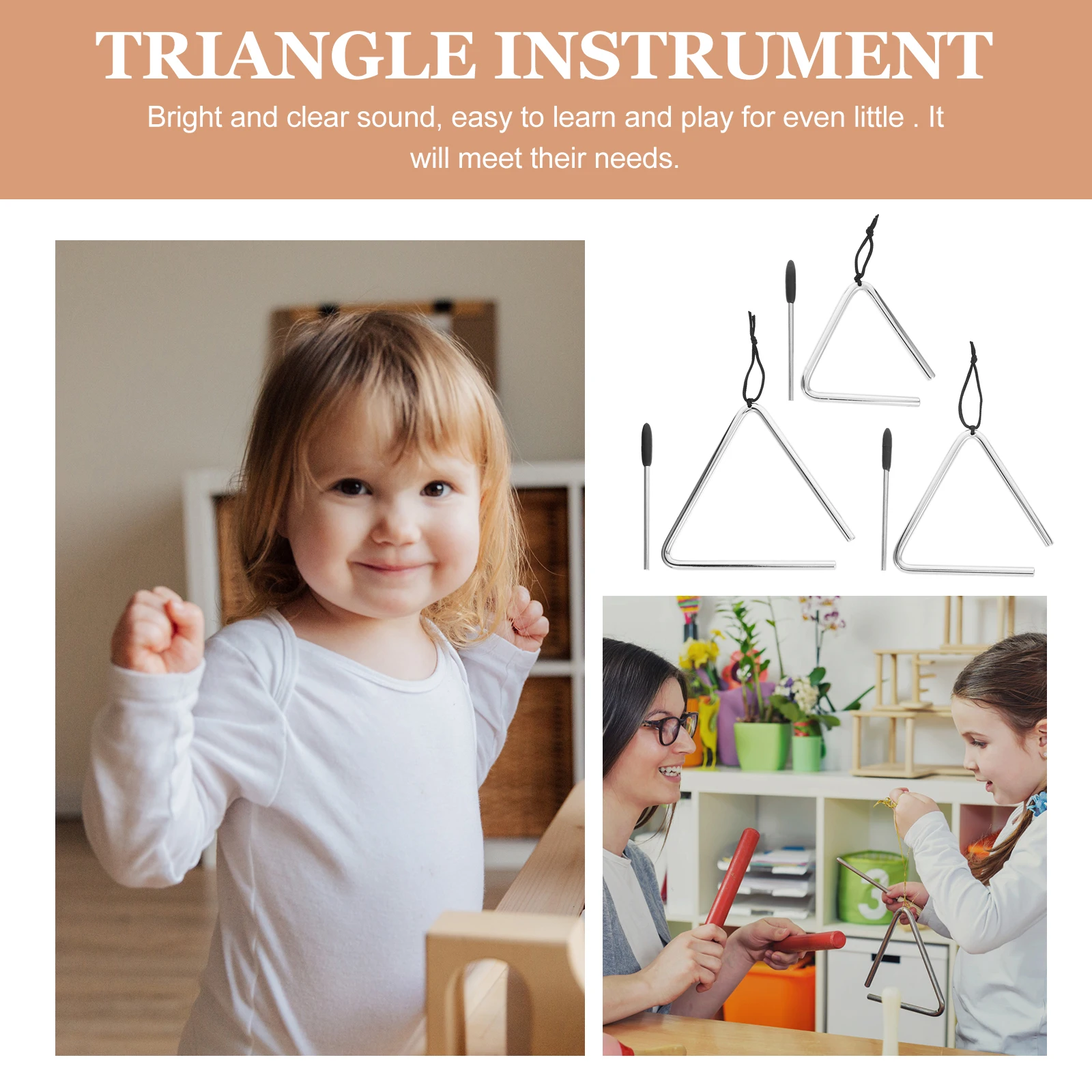 3 Sets Triangle Iron Children's Instrument Hand Percussion Triangles Kids Musical Instruments for Baby
3 Sets Triangle Iron Children's Instrument Hand Percussion Triangles Kids Musical Instruments for Baby