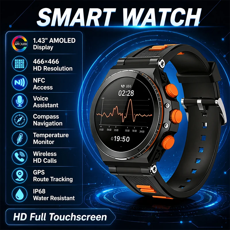 2026 New 1.43" AMOLED sSports Smart Watch with Heart Rate Health Monitoring BT Call IP68 Waterproof Smartwatch for Android iOS
2026 New 1.43" AMOLED sSports Smart Watch with Heart Rate Health Monitoring BT Call IP68 Waterproof Smartwatch for Android iOS