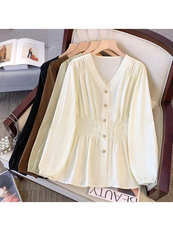 Fashionable Elastic Waist Long Sleeve Women's Shirt Autumn New Style Design Sense Pleated Big Size Top for Plump MM
Fashionable Elastic Waist Long Sleeve Women's Shirt Autumn New Style Design Sense Pleated Big Size Top for Plump MM