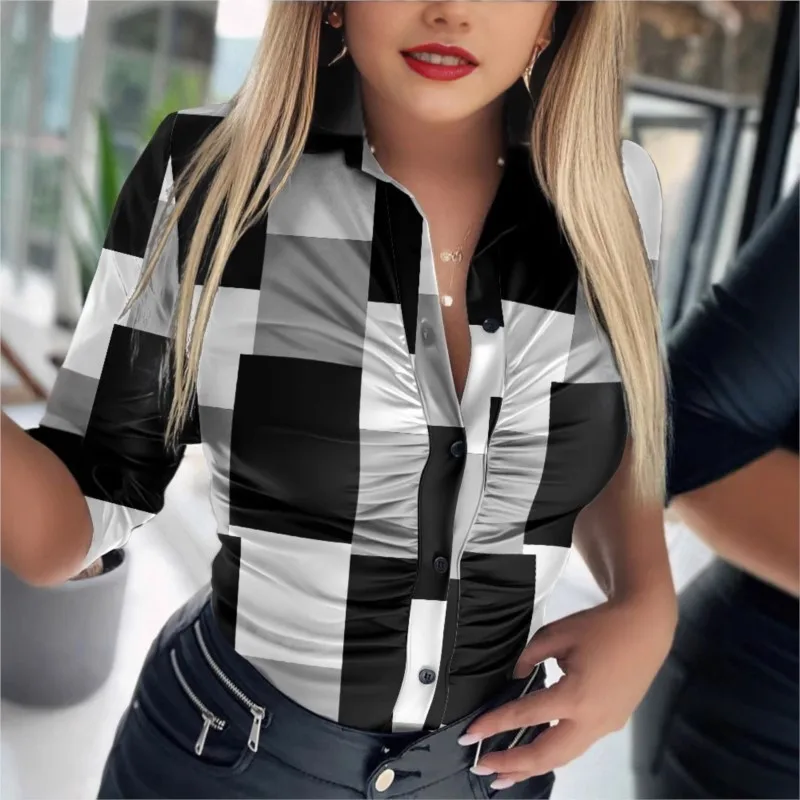 Women Fashion Wild Shirts Print Office short Sleeve Blouses Button Front Shirt with Ruched Lapel Collar sexy Ladies Tops
Women Fashion Wild Shirts Print Office short Sleeve Blouses Button Front Shirt with Ruched Lapel Collar sexy Ladies Tops