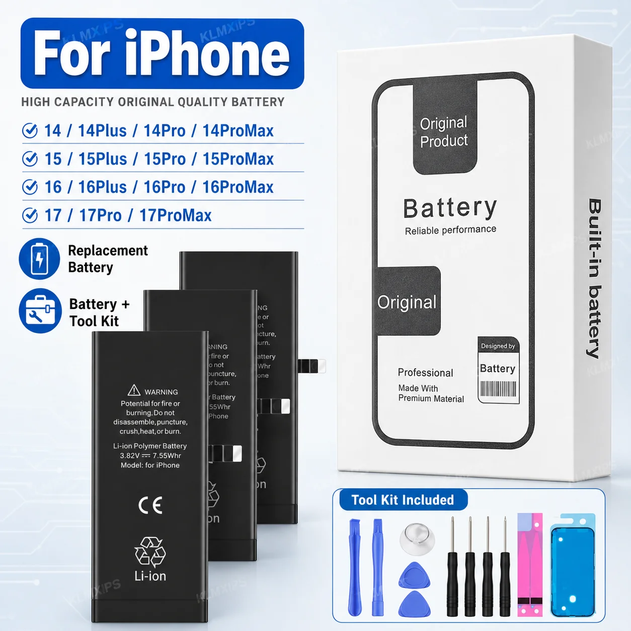 0 Cycle Battery for iPhone 14/15/16/17 Series Pro Max Mini High Capacity Replacement Cell with Free Tool Kit DIY Repair Pack
0 Cycle Battery for iPhone 14/15/16/17 Series Pro Max Mini High Capacity Replacement Cell with Free Tool Kit DIY Repair Pack