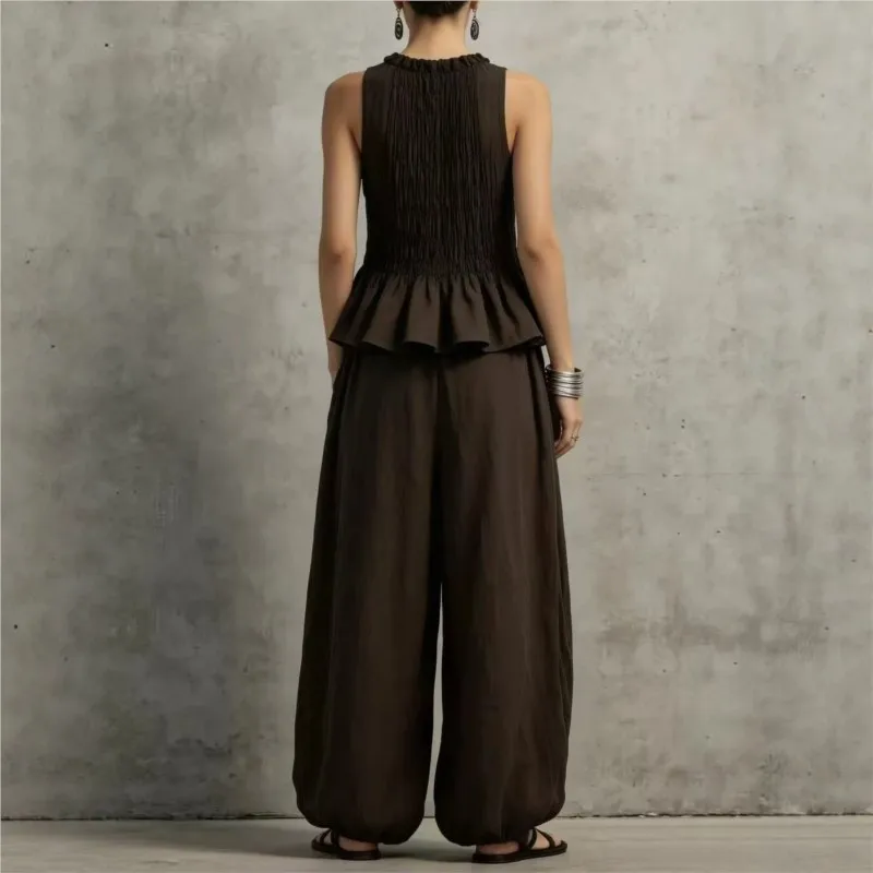 2026 Summer Fashion Retro Pleated Sleeveless Top + Wide-leg Pants 2-piece Suit Women's Casual Slim Trousers Female Vacation Suit
2026 Summer Fashion Retro Pleated Sleeveless Top + Wide-leg Pants 2-piece Suit Women's Casual Slim Trousers Female Vacation Suit