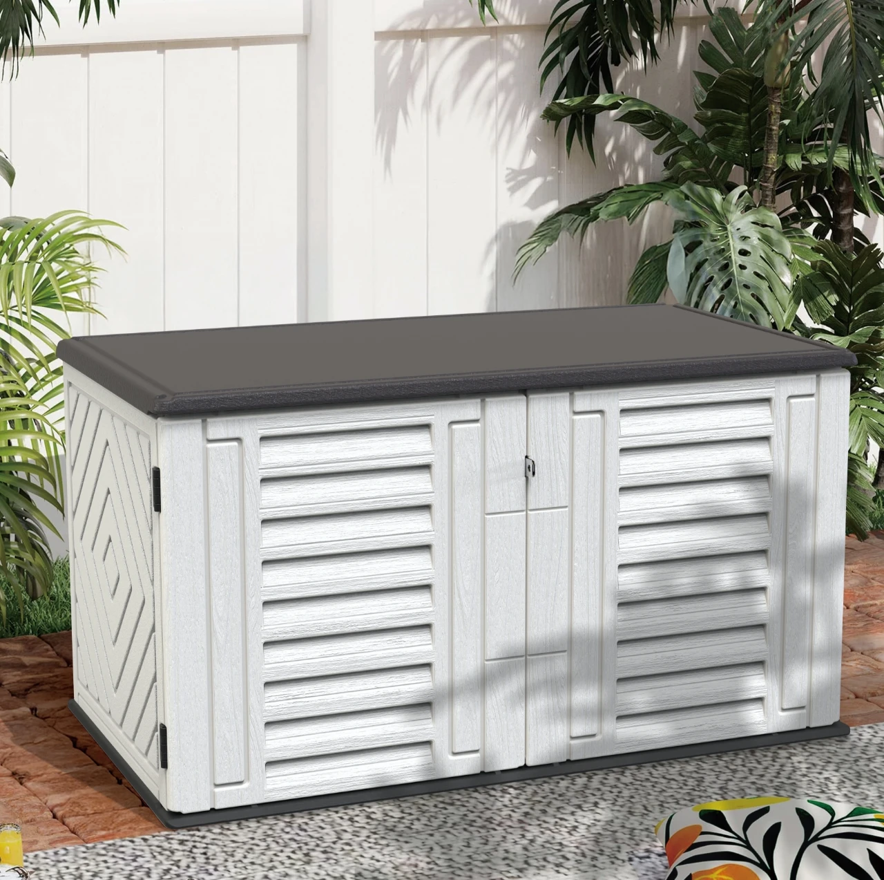 for-120 Gallon Plastic Outdoor Garden Storage Cabinet with Waterproof & Windproof Features Easily Assembled Foundation Included@
for-120 Gallon Plastic Outdoor Garden Storage Cabinet with Waterproof & Windproof Features Easily Assembled Foundation Included@