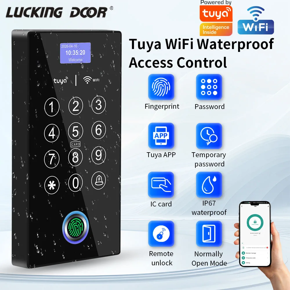 Support Tuya App 2.4G WiFi Waterproof Access Control IP67 4 in 1 Featuring Fingerprint Password IC Card Mobile NFC Remote Unlock
Support Tuya App 2.4G WiFi Waterproof Access Control IP67 4 in 1 Featuring Fingerprint Password IC Card Mobile NFC Remote Unlock