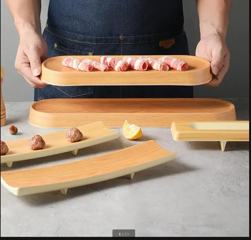 Меламиновая посуда, длинная тарелка для суши, имитация деревянного зерна, ужин, горячий горшок, сервировочные тарелки, поднос для закусок, блюдо Dim Sum
Меламиновая посуда, длинная тарелка для суши, имитация деревянного зерна, ужин, горячий горшок, сервировочные тарелки, поднос для закусок, блюдо Dim Sum