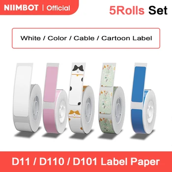 Niimbot Thermal Label Sticker D110 / D11 / D101 Label Printer White Color Cable Cartoon Multiple Sizes 5Rolls Waterproof Labels