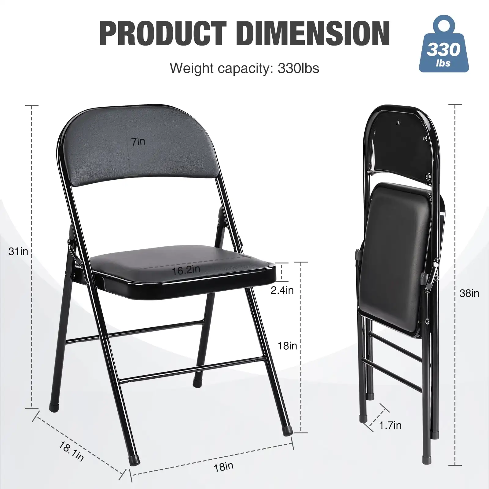 2 Folding Chairs, Sturdy Metal Frame, Waterproof Pu Leather, For Office, Kitchen, Dining Room, Weddings, Terrace, Garden, Black
2 Folding Chairs, Sturdy Metal Frame, Waterproof Pu Leather, For Office, Kitchen, Dining Room, Weddings, Terrace, Garden, Black