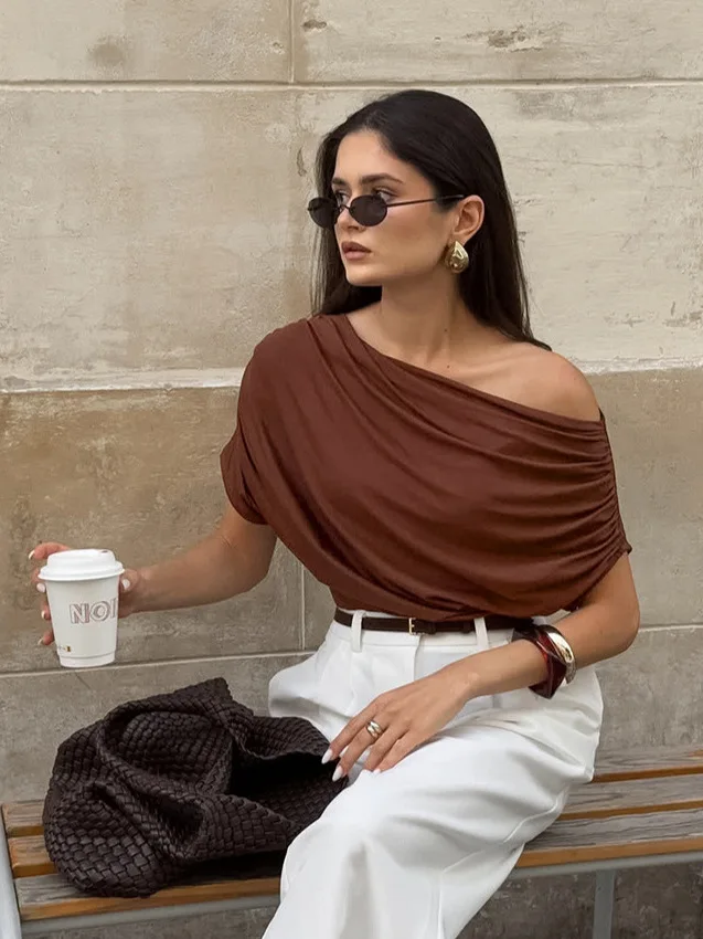 Loose Shoulder T-Shirt Women's Modal Short Sleeve Overhead Brown Asymmetrical Cleanfit Summer Casual Comfortable Breathable
Loose Shoulder T-Shirt Women's Modal Short Sleeve Overhead Brown Asymmetrical Cleanfit Summer Casual Comfortable Breathable