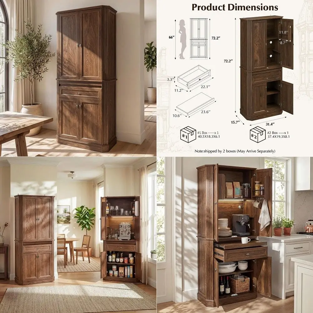 Kitchen Pantry Storage Cabinet with 4 Doors and 2 Adjustable Shelves, 72.5 Freestanding Tall Cupboard Cabinet with Drawer for D
Kitchen Pantry Storage Cabinet with 4 Doors and 2 Adjustable Shelves, 72.5 Freestanding Tall Cupboard Cabinet with Drawer for D
