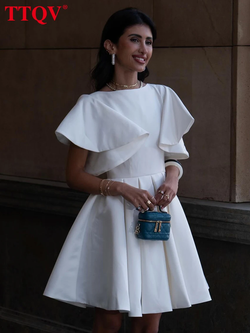 TTQV Summer Loose White Satin Women's Dress 2026 Fashion O-Neck Short Sleeve Mini Dresses Elegant Classic Pleated Female Dress
TTQV Summer Loose White Satin Women's Dress 2026 Fashion O-Neck Short Sleeve Mini Dresses Elegant Classic Pleated Female Dress