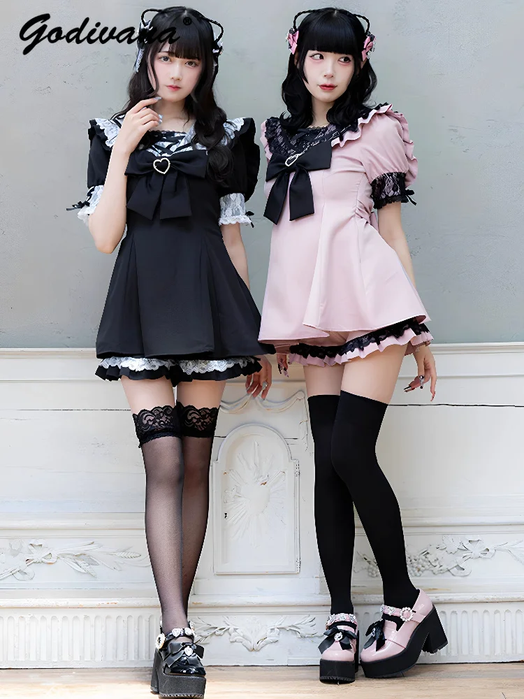 Japanese Style Summer Sweet Bow Lace Sailor Collar Short Sleeve Lolita Shirt and Shorts Two Piece Set Girls Women's Outfits
Japanese Style Summer Sweet Bow Lace Sailor Collar Short Sleeve Lolita Shirt and Shorts Two Piece Set Girls Women's Outfits