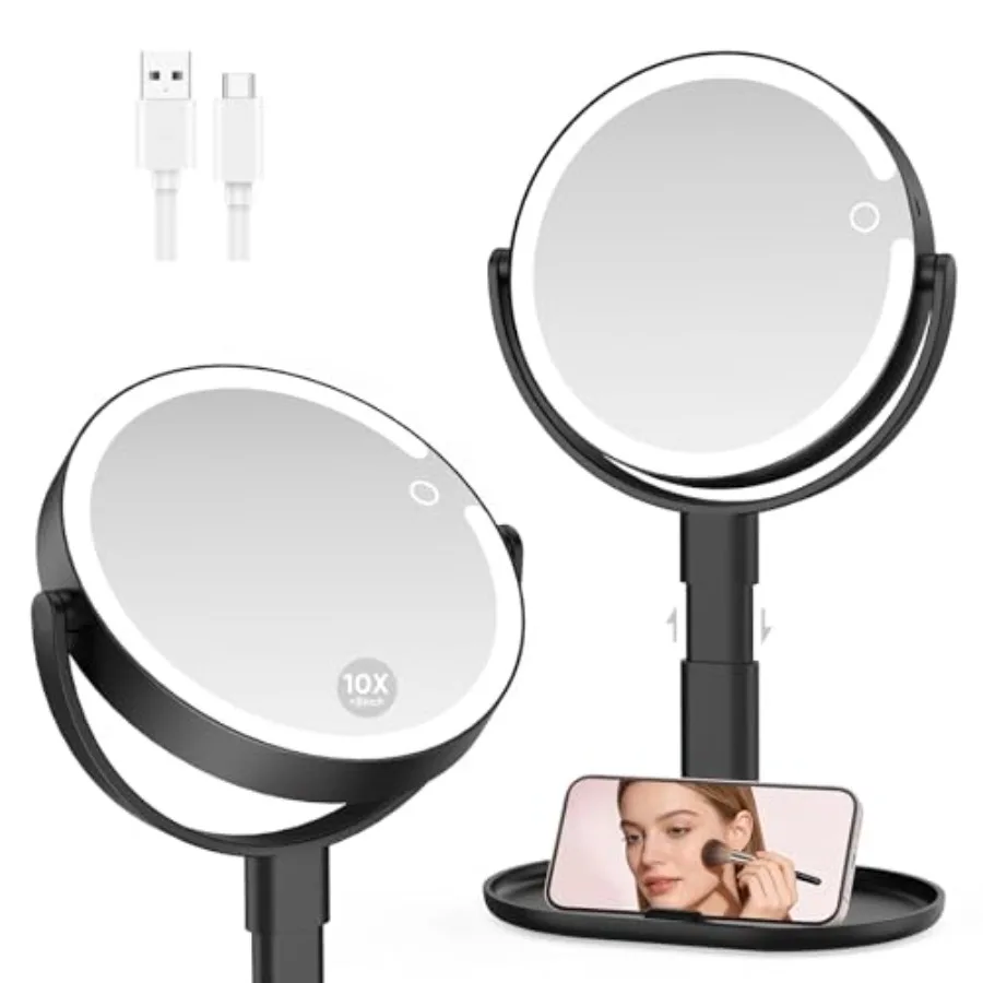 Lighted Makeup Mirror with 10X Magnification Rechargeable LED Magnifying Vanity Mirror with 3 Lights Adjustable Height Storage
Lighted Makeup Mirror with 10X Magnification Rechargeable LED Magnifying Vanity Mirror with 3 Lights Adjustable Height Storage