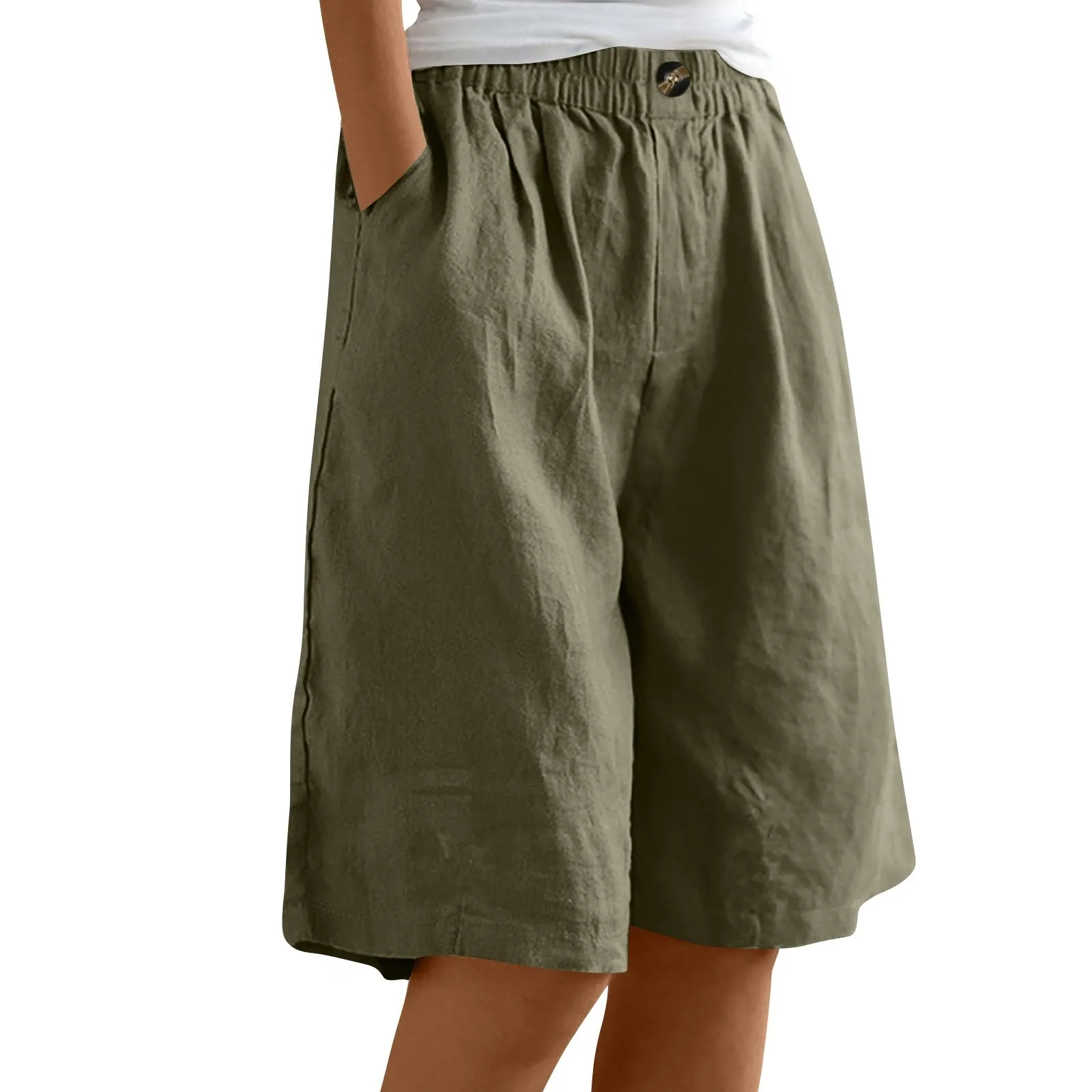 Female Fashion Solid Color Elastic High Waist Pocket Button Up Loose Cotton Linen Five Length Shorts Summer Soft Comfort Pants
Female Fashion Solid Color Elastic High Waist Pocket Button Up Loose Cotton Linen Five Length Shorts Summer Soft Comfort Pants