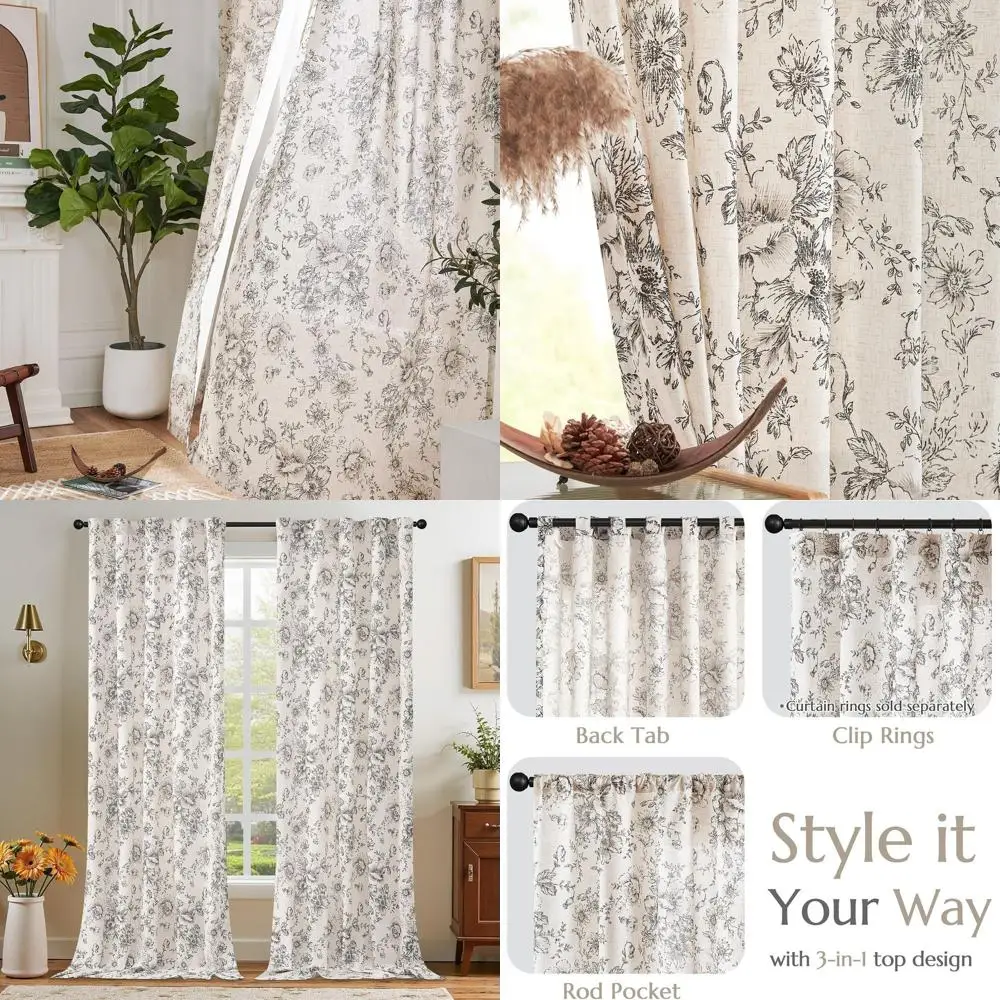 Floral Linen Blend Curtains, 102 Length, Black Peony Pattern, Farmhouse Style, 2-Panel Set for Living Room & Bedroom
Floral Linen Blend Curtains, 102 Length, Black Peony Pattern, Farmhouse Style, 2-Panel Set for Living Room & Bedroom