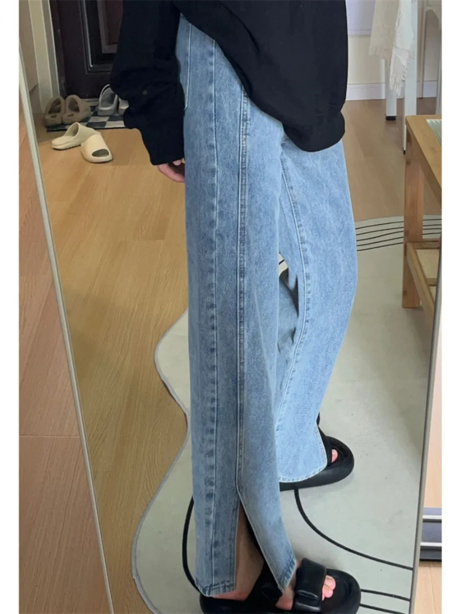 Прямые джинсы с высокой талией, женские осенние новые брюки больших размеров с разрезом, маленький размер, широкие брюки с высокой талией
Прямые джинсы с высокой талией, женские осенние новые брюки больших размеров с разрезом, маленький размер, широкие брюки с высокой талией