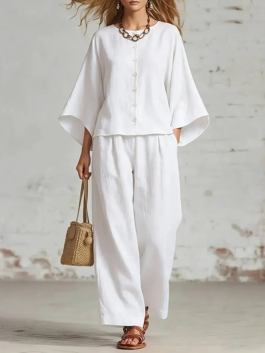 Women Fashion Solid 2 Piece Outfit Batwing Sleeve Blouse High Waist Wide Leg Pants Casual Loose Vacation Matching Set
Women Fashion Solid 2 Piece Outfit Batwing Sleeve Blouse High Waist Wide Leg Pants Casual Loose Vacation Matching Set