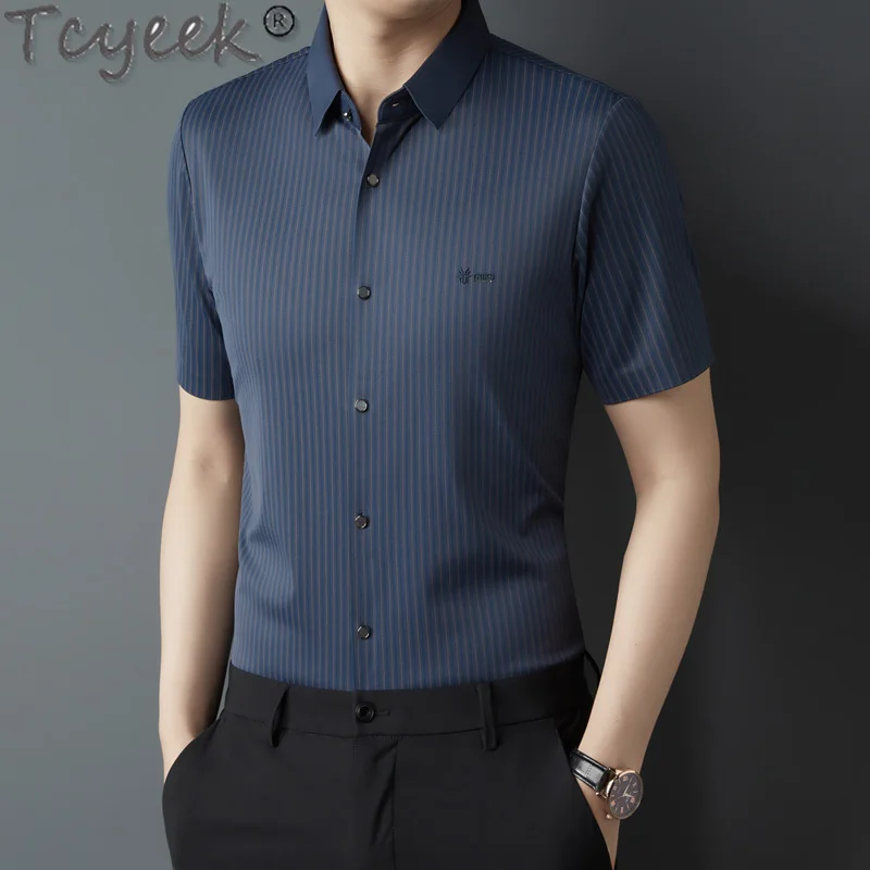 Tcyeek 92% Mulberry Silk+8% Cotton Mens Shirts Summer Short Sleeve Top 2024 Fashion Shirts for Men Clothes Striped Shirt Рубашка
Tcyeek 92% Mulberry Silk+8% Cotton Mens Shirts Summer Short Sleeve Top 2024 Fashion Shirts for Men Clothes Striped Shirt Рубашка