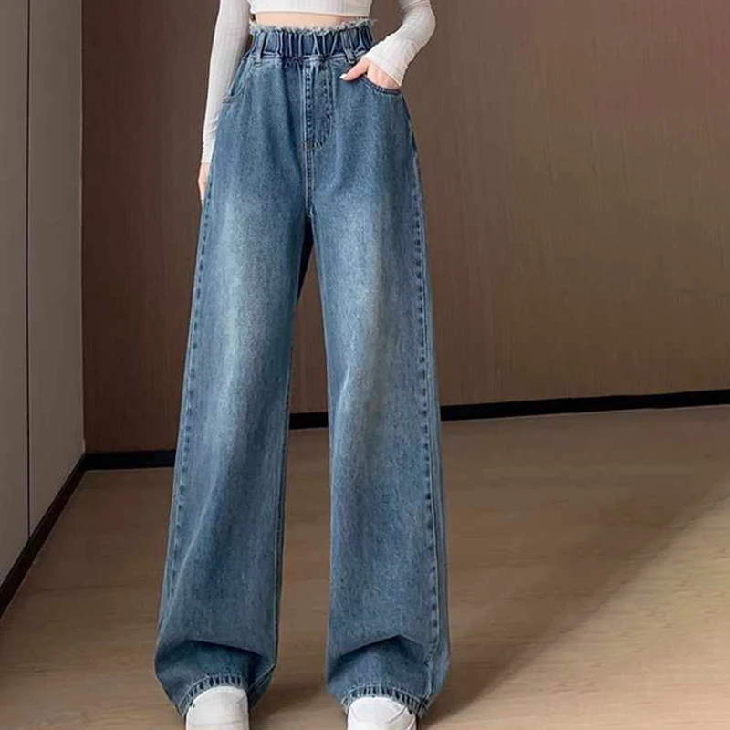 Vintage Blue Elastic Waist Denim Pants Women Autumn New Straight Wide Leg Trousers Loose Versatile Female Jeans Streetwear
Vintage Blue Elastic Waist Denim Pants Women Autumn New Straight Wide Leg Trousers Loose Versatile Female Jeans Streetwear