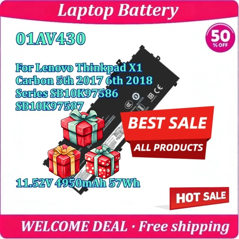 New 01AV430 Laptop Battery For Lenovo Thinkpad X1 Carbon 5th 2017 6th 2018 Series SB10K97586 SB10K97587 11.52V 4950mAh 57Wh
New 01AV430 Laptop Battery For Lenovo Thinkpad X1 Carbon 5th 2017 6th 2018 Series SB10K97586 SB10K97587 11.52V 4950mAh 57Wh