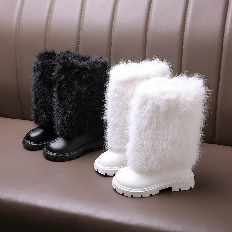 Fluffy White Fur Knight Boots for Kid Girl Autumn Mid-Calf Flat Booties Children Round Toe Square Heel Fashion Leather Botas
Fluffy White Fur Knight Boots for Kid Girl Autumn Mid-Calf Flat Booties Children Round Toe Square Heel Fashion Leather Botas